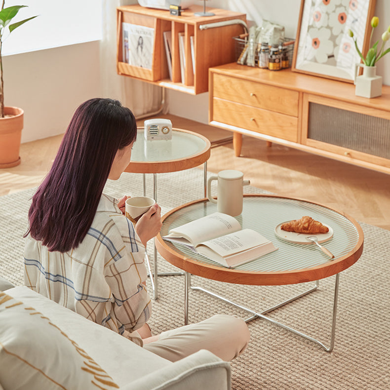 Round Glass Coffee Table with Metal Legs - Stylish for Modern Livingroom fcp-1290