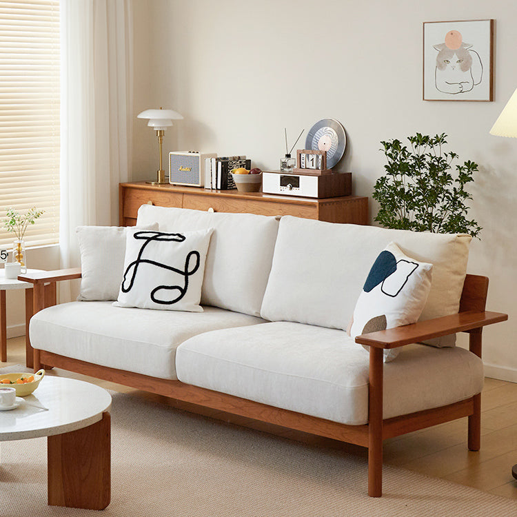 Modern Cherry Wood Sofa with Cotton Linen Cushions - Minimalistic Armchair Design for Living Room fcp-1292