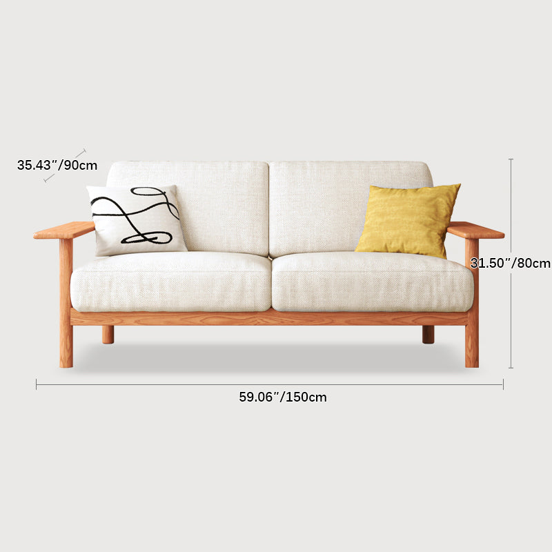 Modern Cherry Wood Sofa with Cotton Linen Cushions - Minimalistic Armchair Design for Living Room fcp-1292