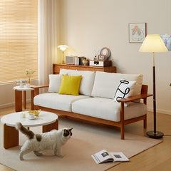 Modern Cherry Wood Sofa with Cotton Linen Cushions - Minimalistic Armchair Design for Living Room fcp-1292