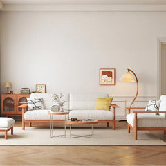 Modern Cherry Wood Sofa with Cotton Linen Cushions - Minimalistic Armchair Design for Living Room fcp-1292