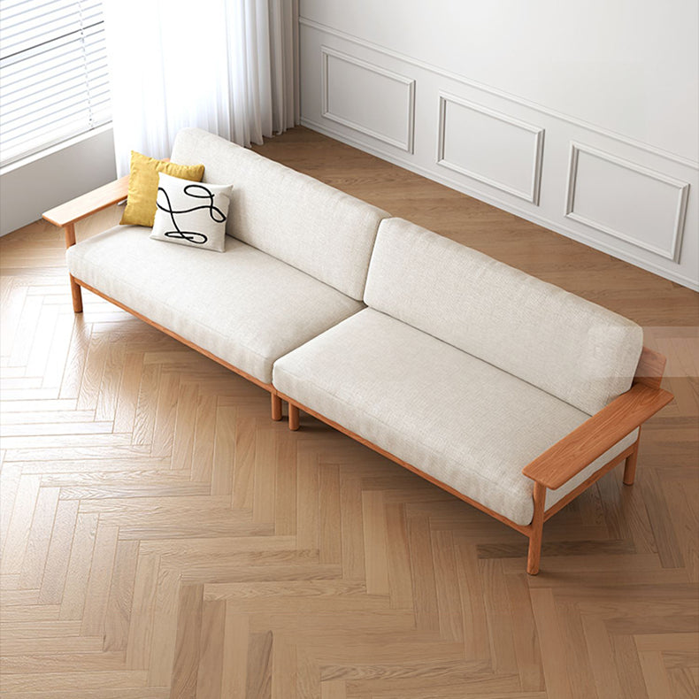 Modern Cherry Wood Sofa with Cotton Linen Cushions - Minimalistic Armchair Design for Living Room fcp-1292