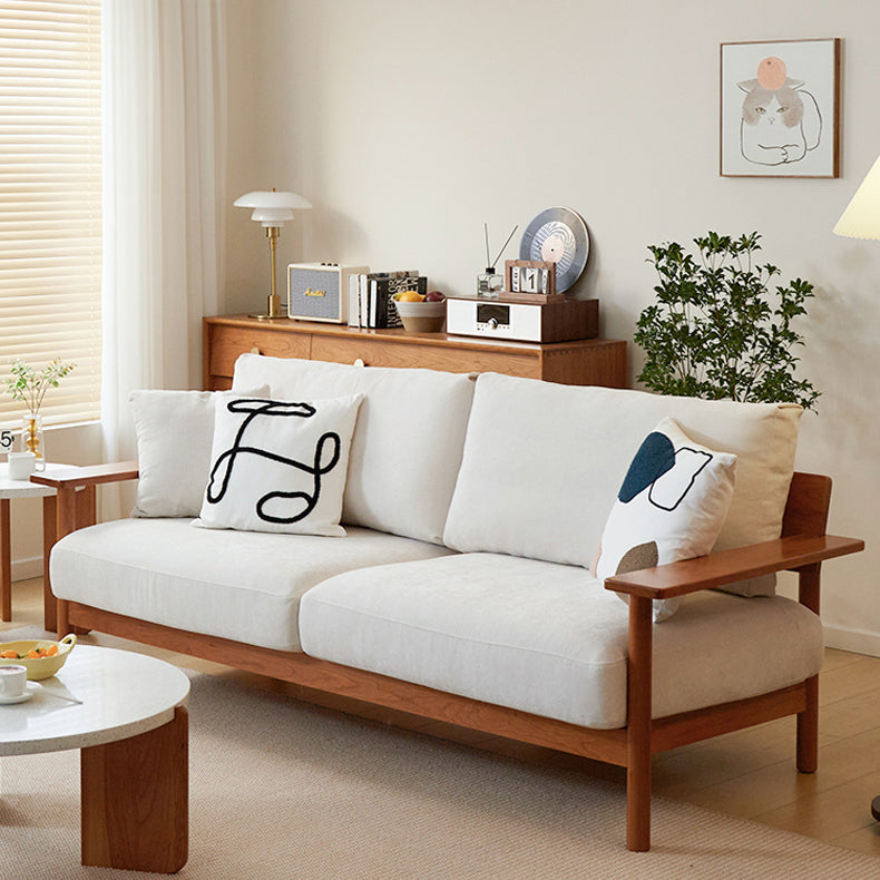 Modern Cherry Wood Sofa with Cotton Linen Cushions - Minimalistic Armchair Design for Living Room fcp-1292