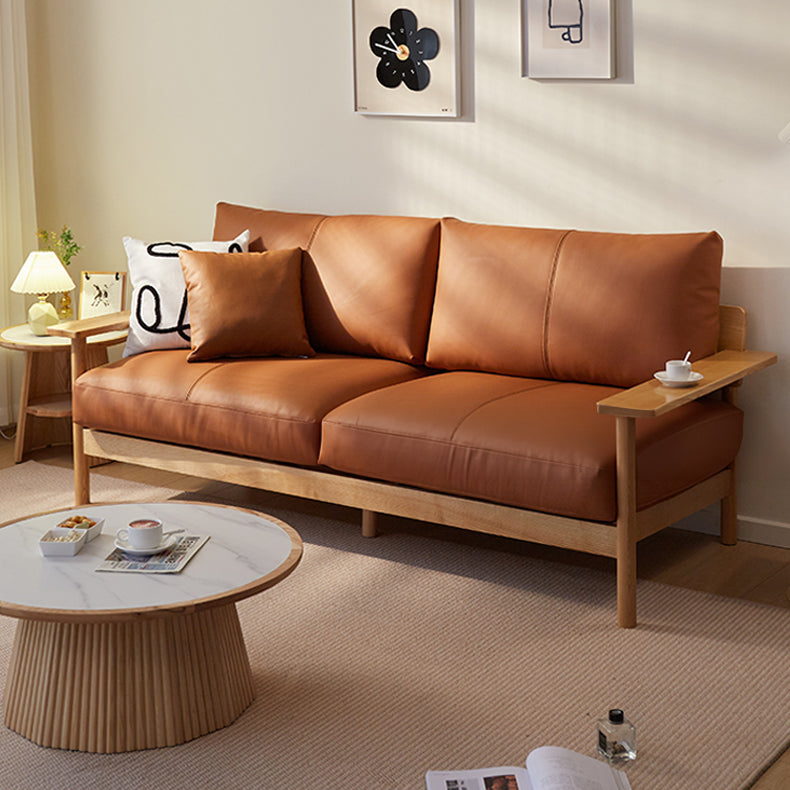 Modern Cherry Wood Sofa with Cotton Linen Cushions - Minimalistic Armchair Design for Living Room fcp-1292