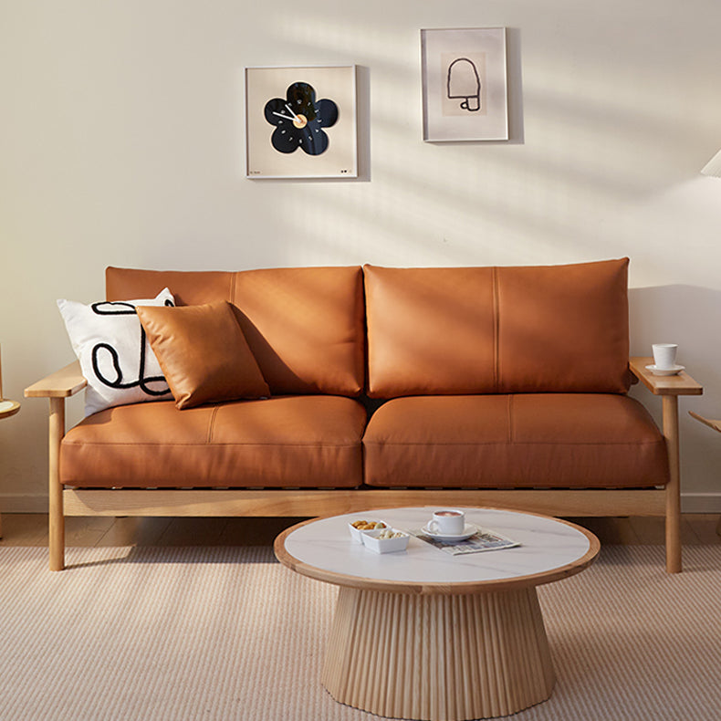 Modern Cherry Wood Sofa with Cotton Linen Cushions - Minimalistic Armchair Design for Living Room fcp-1292