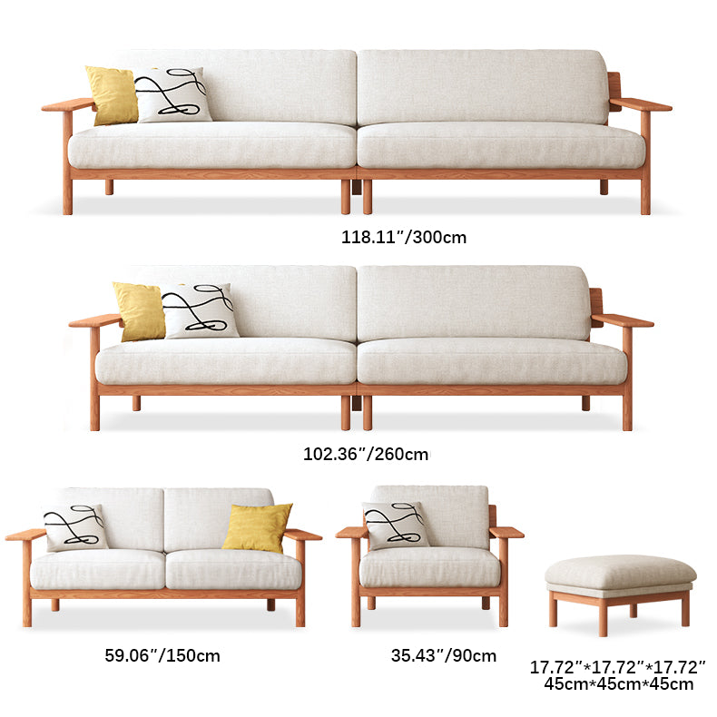 Modern Cherry Wood Sofa with Cotton Linen Cushions - Minimalistic Armchair Design for Living Room fcp-1292