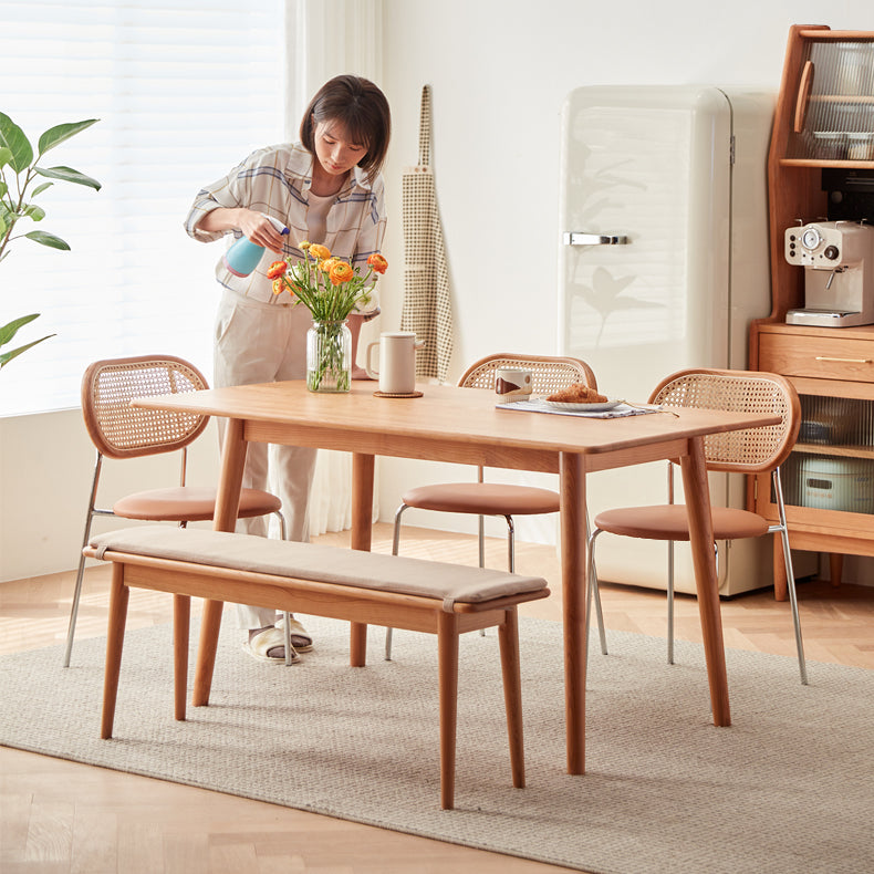 Modern Rectangular Cherry Wood Dining Table in Natural Wood Color for 6  fcp-1296