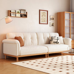 Modern 4-Seater Leather Sofa with Durable Ash Wood Frame - Beige, Light Brown Design for Living Room fcp-1297