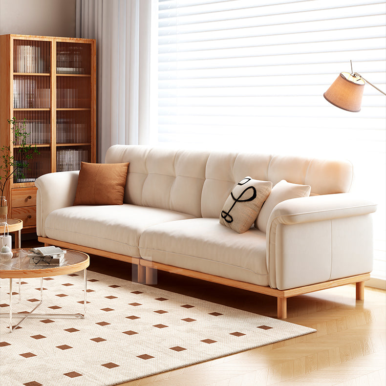 Modern 4-Seater Leather Sofa with Durable Ash Wood Frame - Beige, Light Brown Design for Living Room fcp-1297