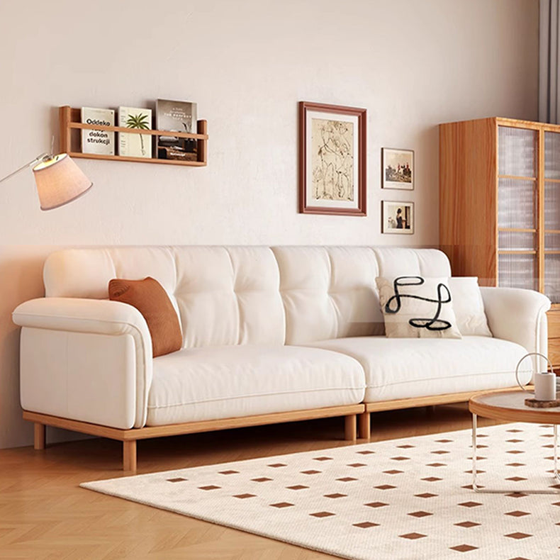 Modern 4-Seater Leather Sofa with Durable Ash Wood Frame - Beige, Light Brown Design for Living Room fcp-1297