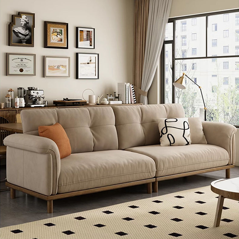 Modern 4-Seater Leather Sofa with Durable Ash Wood Frame - Beige, Light Brown Design for Living Room fcp-1297