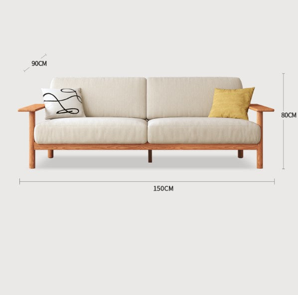 Modern Cherry Wood Sofa with Corduroy Cushions - Stylish Sofa with Ottoman Armchair Design for Living Room fcp-1300