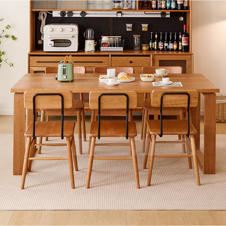 Modern Rectangular Cherry Wood Dining Table with Double Pedestals for 6 fcp-1302