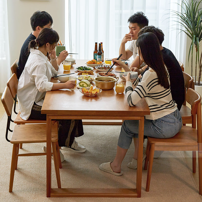 Modern Rectangular Cherry Wood Dining Table with Double Pedestals for 6 fcp-1302