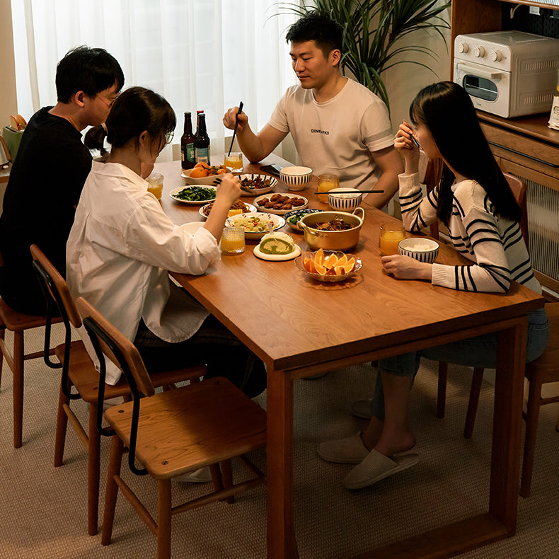 Modern Rectangular Cherry Wood Dining Table with Double Pedestals for 6 fcp-1302