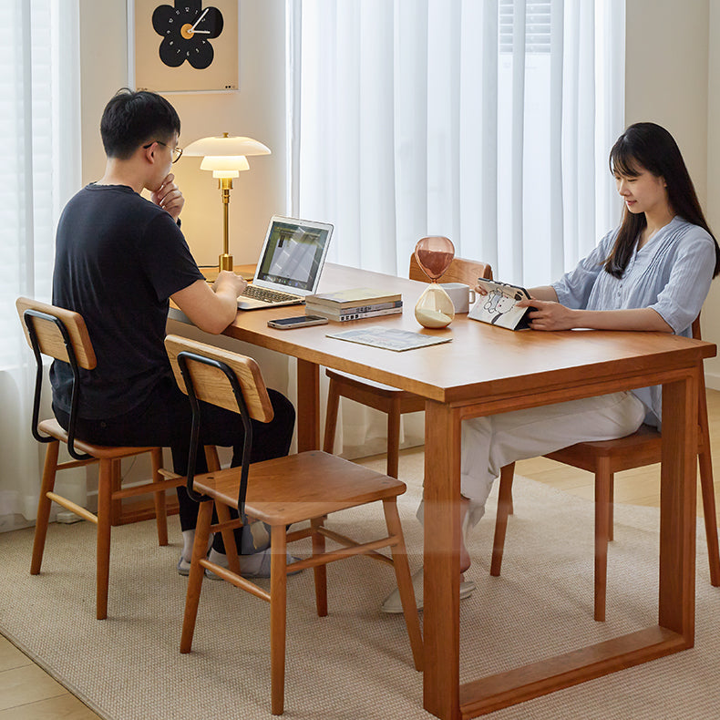 Modern Rectangular Cherry Wood Dining Table with Double Pedestals for 6 fcp-1302