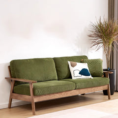 Vintage Ash Wood Sofa with Soft Corduroy Cushions Upholstery - Minimalistic Style for Your Home fcp-1308