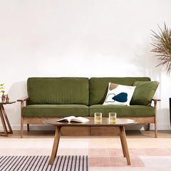 Vintage Ash Wood Sofa with Soft Corduroy Cushions Upholstery - Minimalistic Style for Your Home fcp-1308