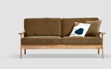 Vintage Ash Wood Sofa with Soft Corduroy Cushions Upholstery - Minimalistic Style for Your Home fcp-1308