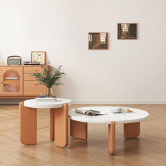 Round Ash Wood Coffee Table with Rectangular Wooden Legs – Perfect for Modern LIvingroom fcp-1312