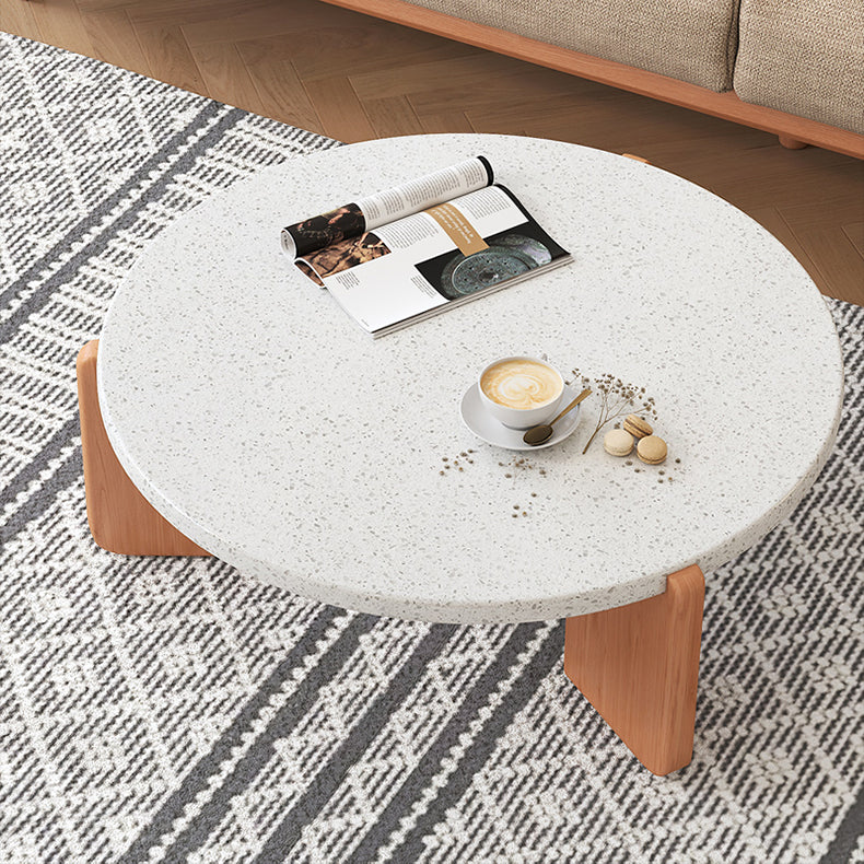 Round Ash Wood Coffee Table with Rectangular Wooden Legs – Perfect for Modern LIvingroom fcp-1312