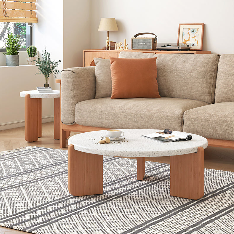 Round Ash Wood Coffee Table with Rectangular Wooden Legs – Perfect for Modern LIvingroom fcp-1312