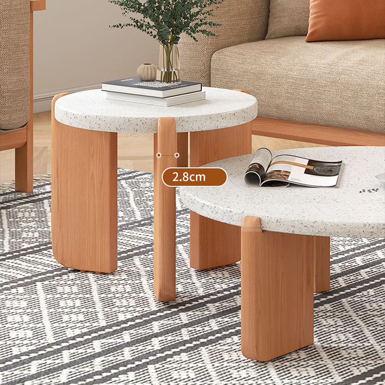 Round Ash Wood Coffee Table with Rectangular Wooden Legs – Perfect for Modern LIvingroom fcp-1312