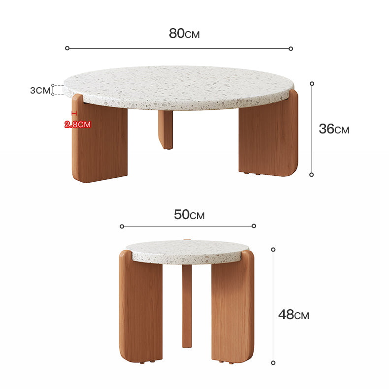 Round Ash Wood Coffee Table with Rectangular Wooden Legs – Perfect for Modern LIvingroom fcp-1312