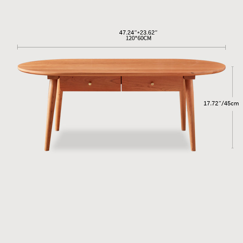 Modern Oval Coffee Table in Cherry Wood with Drawer Storage fcp-1316