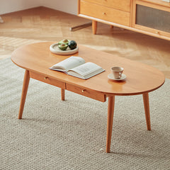 Modern Oval Coffee Table in Cherry Wood with Drawer Storage fcp-1316