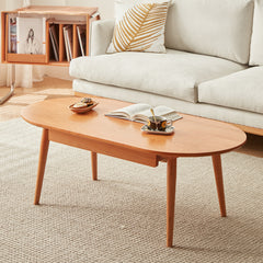 Modern Oval Coffee Table in Cherry Wood with Drawer Storage fcp-1316