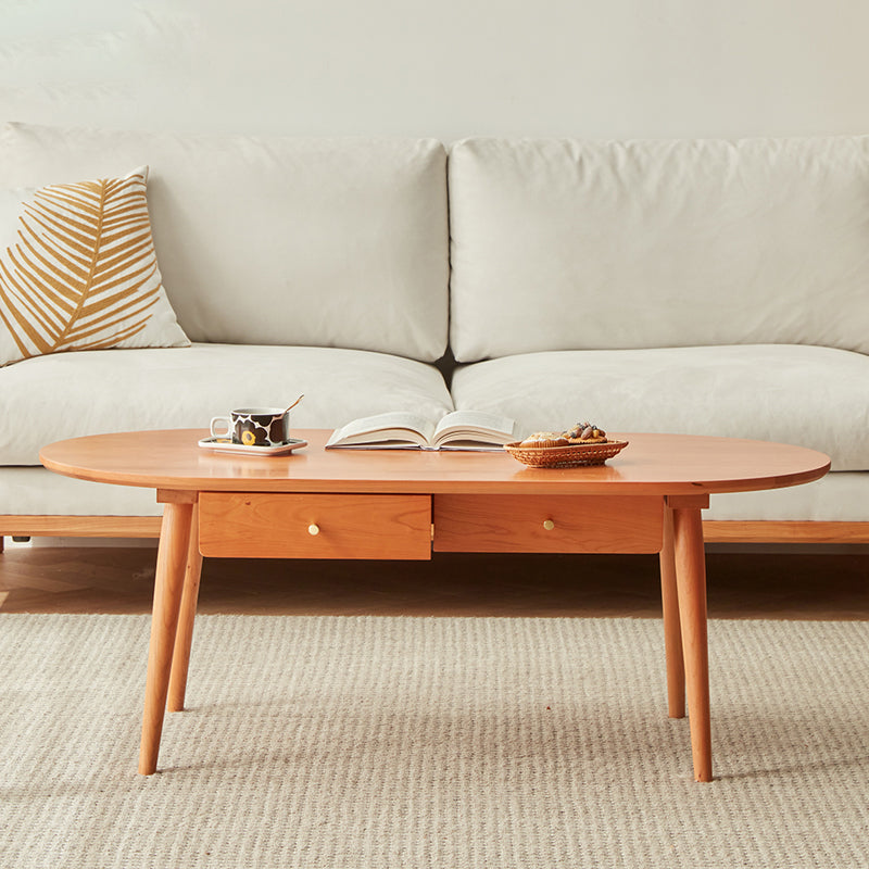 Modern Oval Coffee Table in Cherry Wood with Drawer Storage fcp-1316