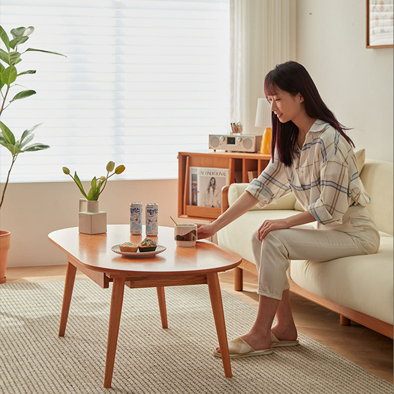 Modern Oval Coffee Table in Cherry Wood with Drawer Storage fcp-1316