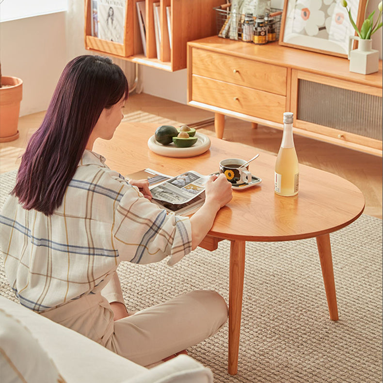 Modern Oval Coffee Table in Cherry Wood with Drawer Storage fcp-1316