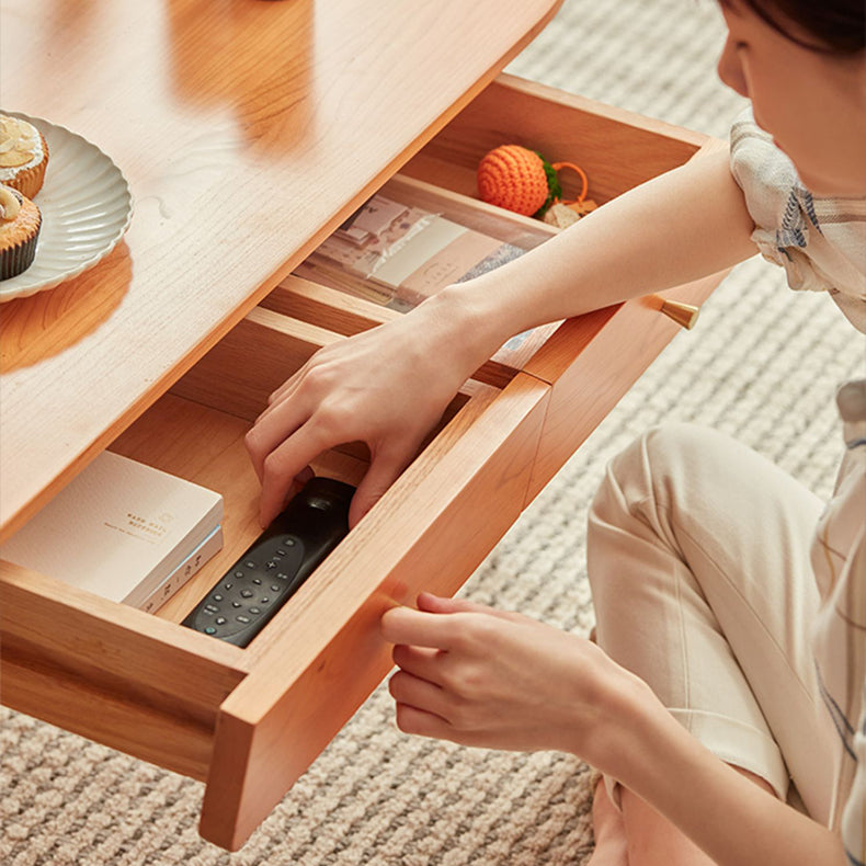 Modern Oval Coffee Table in Cherry Wood with Drawer Storage fcp-1316