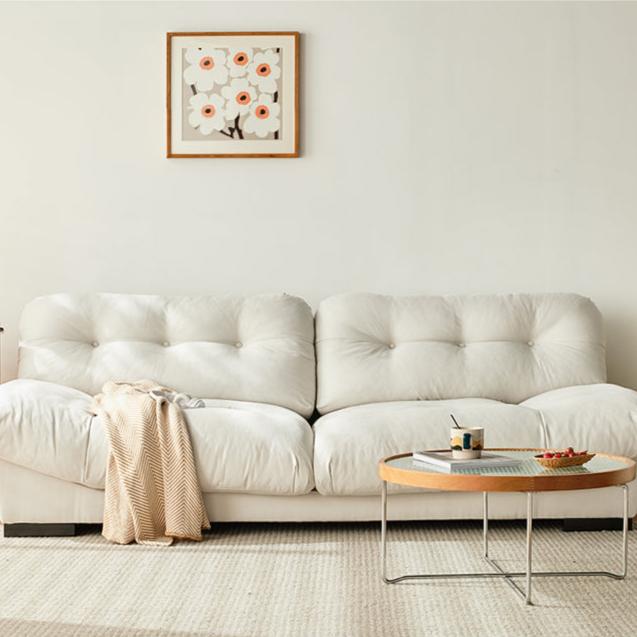 Luxurious Beige Faux Leather Sofa with Pine Wood Frame & Goose Down Cushions - Minimalistic Loveseat Design fcp-1319