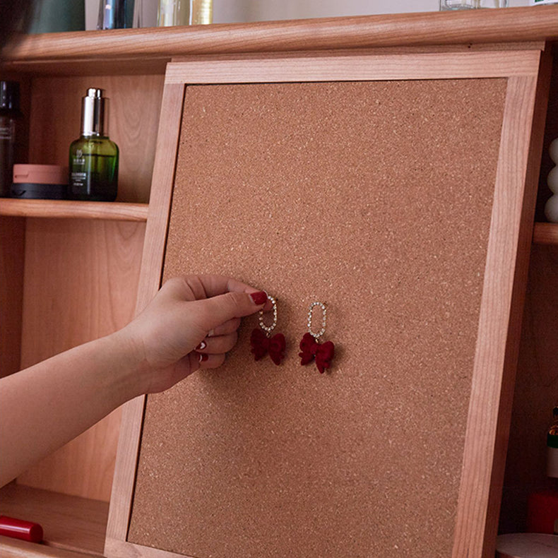 Elegant Natural Cherry Wood Makeup Vanity with Glass Top fcp-1321