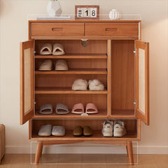 Elegant Natural Cherry Wood Cabinet with Rattan Inlays - Perfect for Stylish Living Spaces fcp-1323