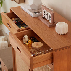 Elegant Natural Cherry Wood Cabinet with Rattan Inlays - Perfect for Stylish Living Spaces fcp-1323