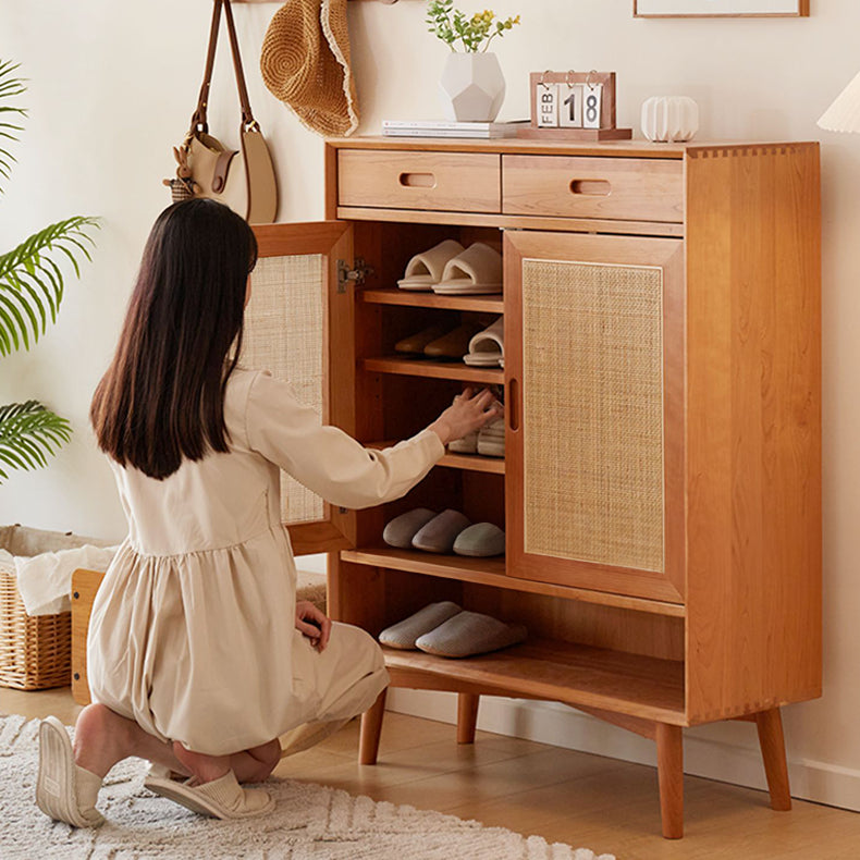 Elegant Natural Cherry Wood Cabinet with Rattan Inlays - Perfect for Stylish Living Spaces fcp-1323