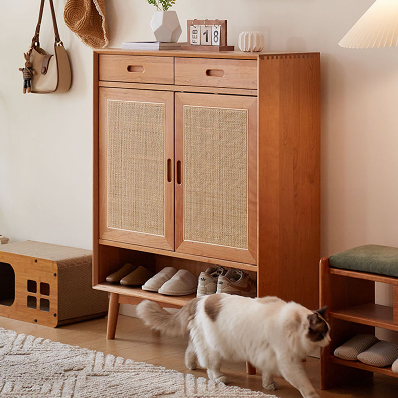 Elegant Natural Cherry Wood Cabinet with Rattan Inlays - Perfect for Stylish Living Spaces fcp-1323