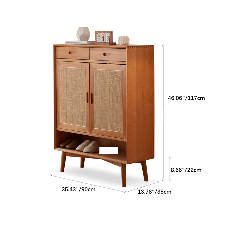 Elegant Natural Cherry Wood Cabinet with Rattan Inlays - Perfect for Stylish Living Spaces fcp-1323