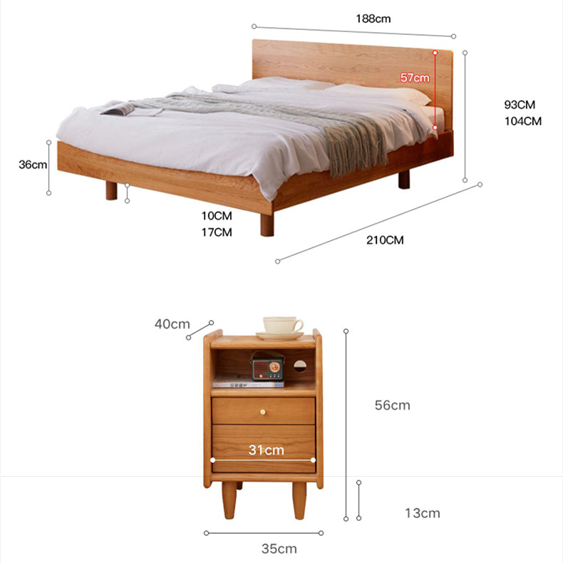 Modern Queen Size Cherry Wood Bed Frame - Stylish and Durable Design California King Size for Your Home fcp-1324