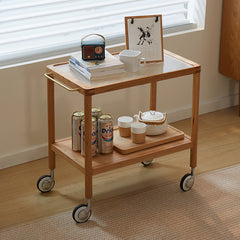 Elegant Natural Cherry Wood End Table with wheels delicate Glass Top - Perfect for Living Room Decor fcp-1326