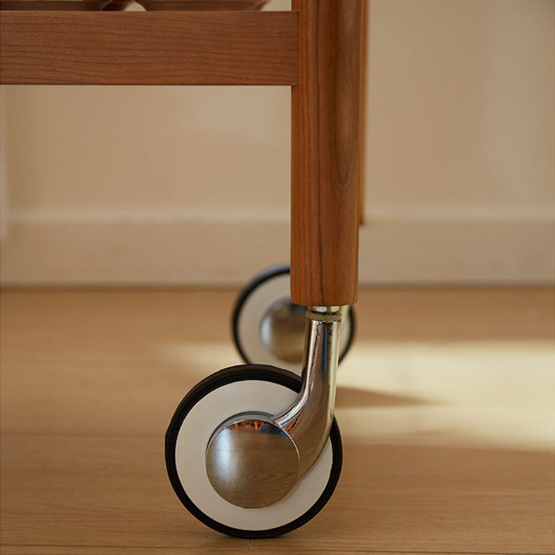 Elegant Natural Cherry Wood End Table with wheels delicate Glass Top - Perfect for Living Room Decor fcp-1326