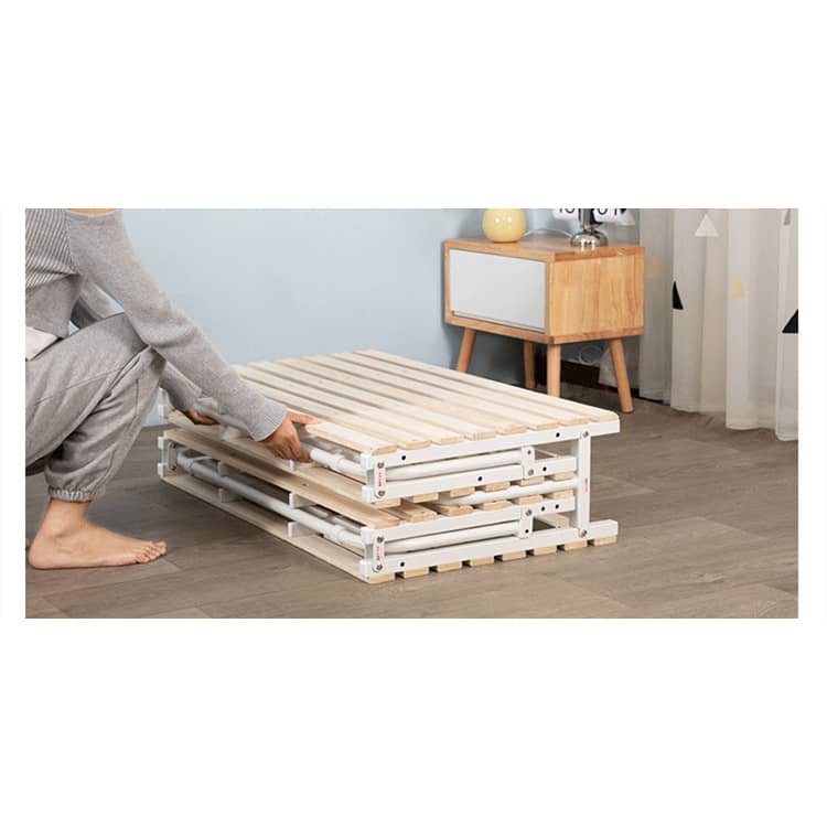 Stylish White Paulownia Wood Bed Frame with Steel Accents - Elegant Natural Finish fcsnm-901