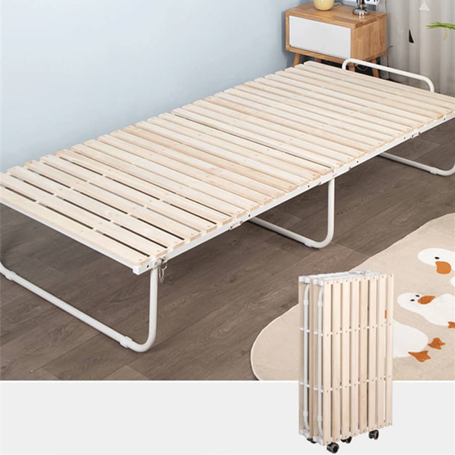 Stylish White Paulownia Wood Bed Frame with Steel Accents - Elegant Natural Finish fcsnm-901