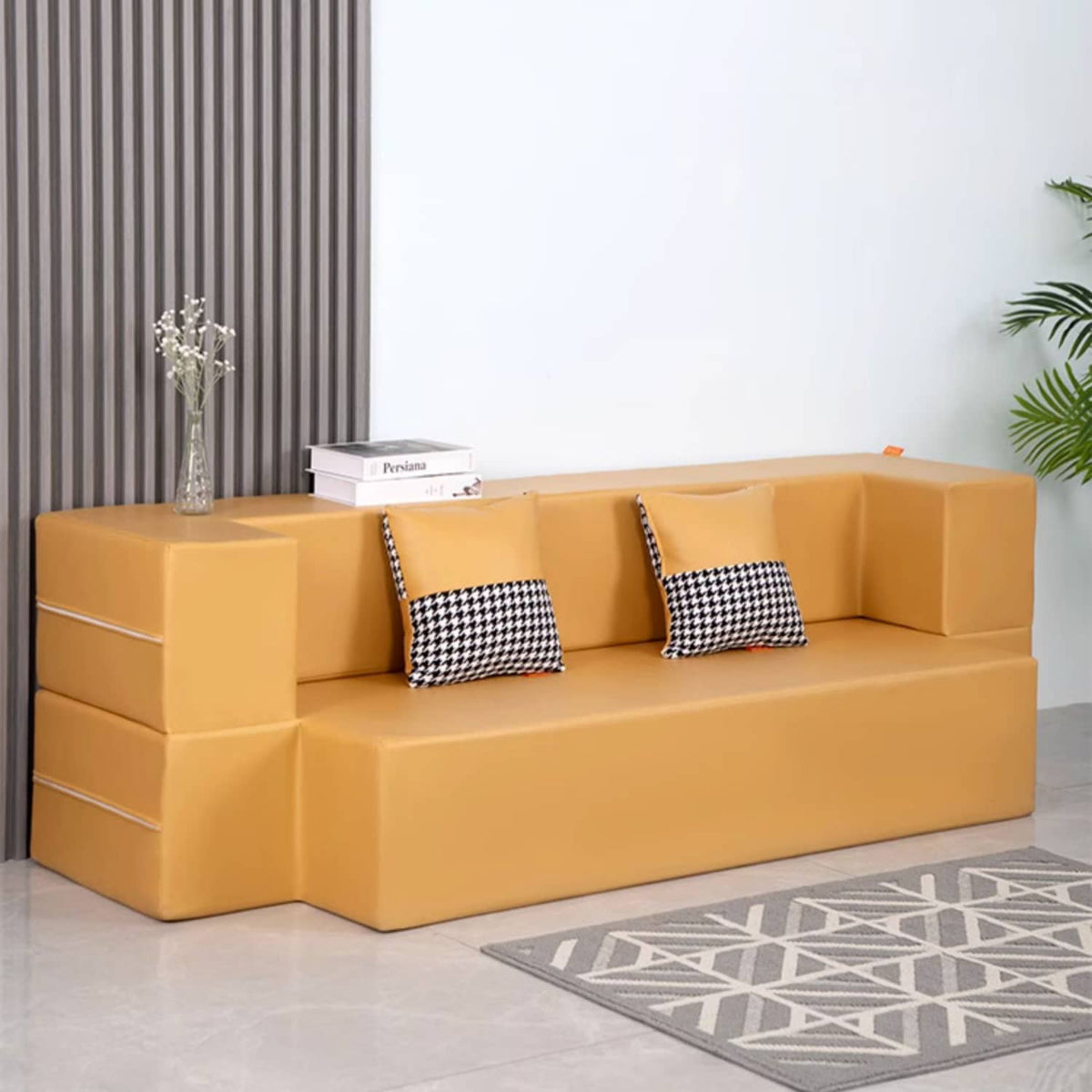 Stylish Yellow Orange Grey Leathaire Sofa Bed - Ultimate Comfort with Foam and Figure Cotton fcsnm-910