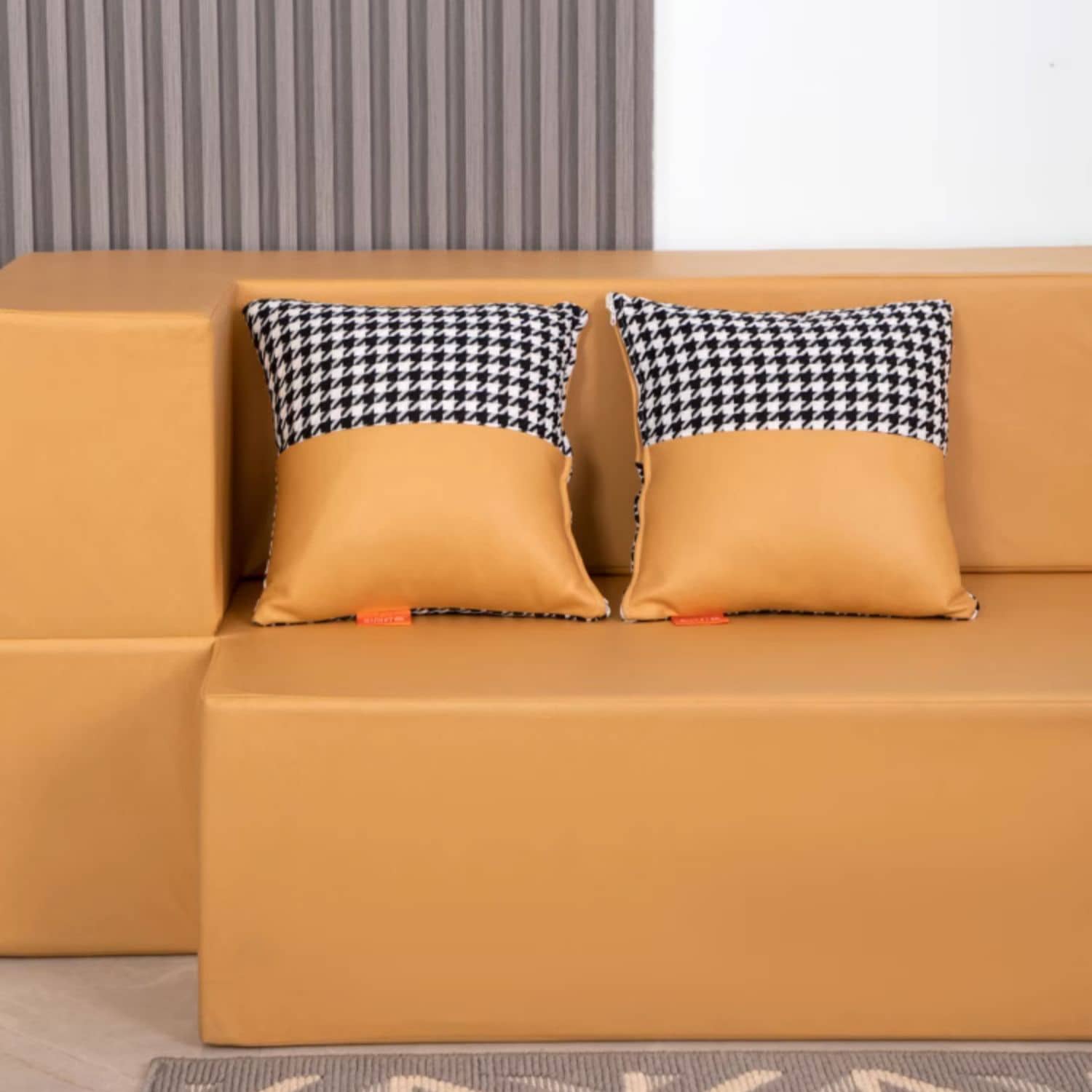 Stylish Yellow Orange Grey Leathaire Sofa Bed - Ultimate Comfort with Foam and Figure Cotton fcsnm-910