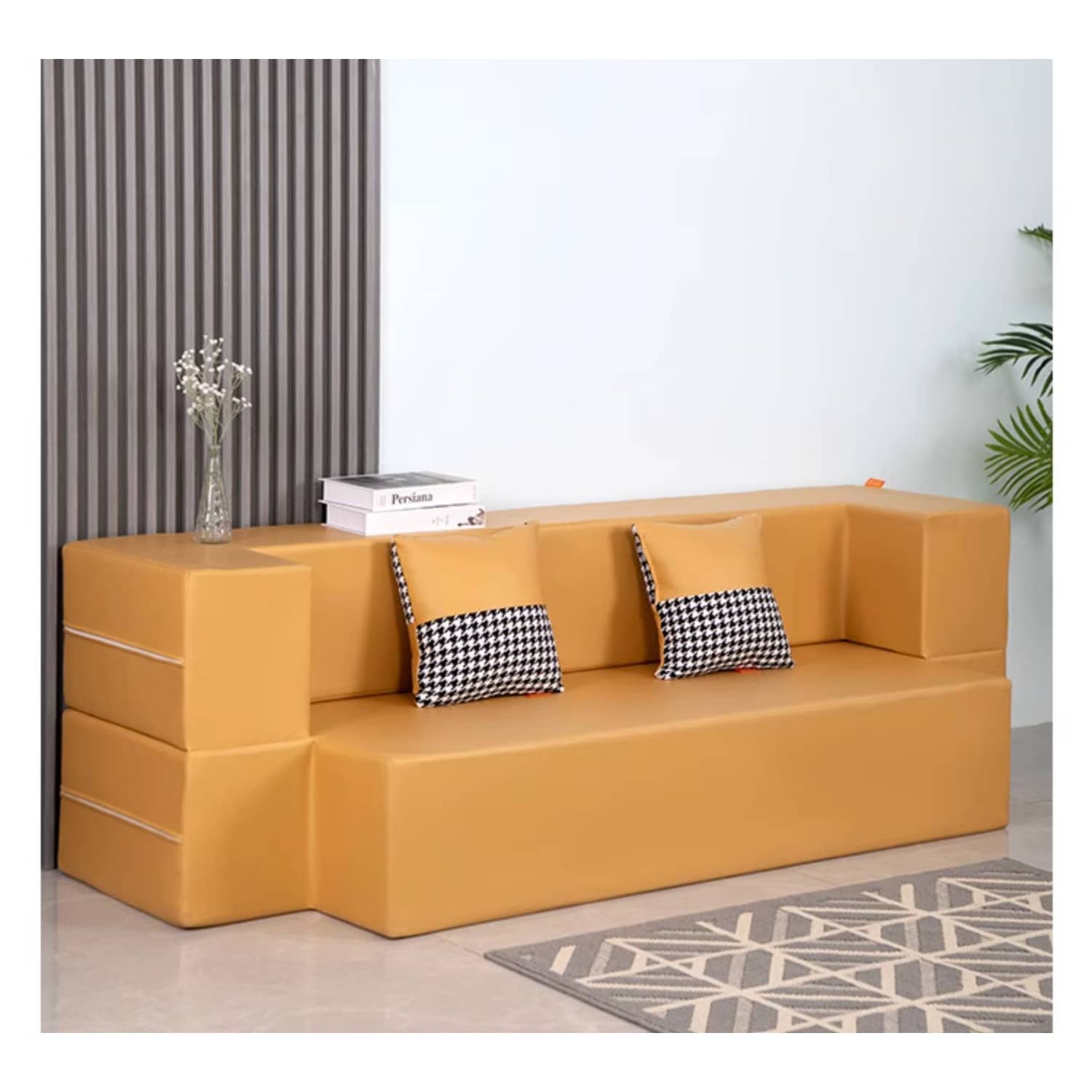 Stylish Yellow Orange Grey Leathaire Sofa Bed - Ultimate Comfort with Foam and Figure Cotton fcsnm-910